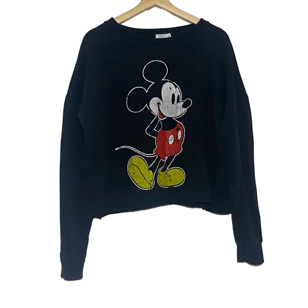 Disney Mickey  Mouse by trf black cropped crewneck dropped shoulder sweater s M